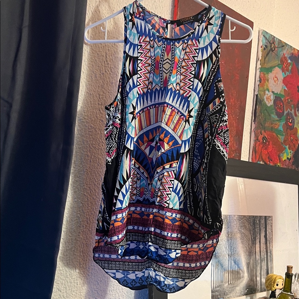 Vibrant Multicolor Geometric Women's Tank Top $5 top sale Today only 🌸